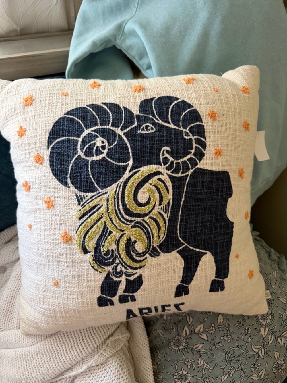 Urban Outfitters Exclusive Zodiac Aries Embroidered Ram Pillow